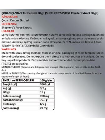 Çoban Çantası Toz Ekstresi 60 Gr. Cam Kavanoz