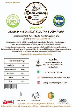 Organik Atalık Dinkel (Spelt) Kızıl Buğday Unu - 5 Kilo