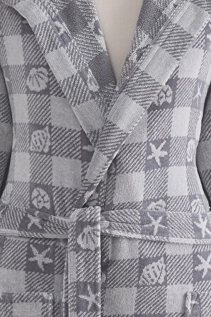 Özdilek Shell Plaid Kadife Şal Yaka Bornoz