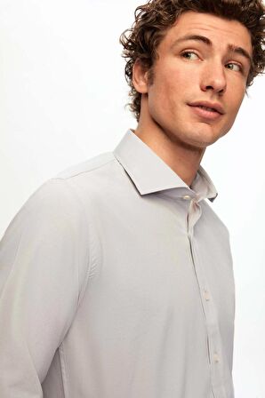 Ds Damat Slim Fit Gri İtalyan Yaka Gömlek 2HF02ORT5185 2HF02ORT5185