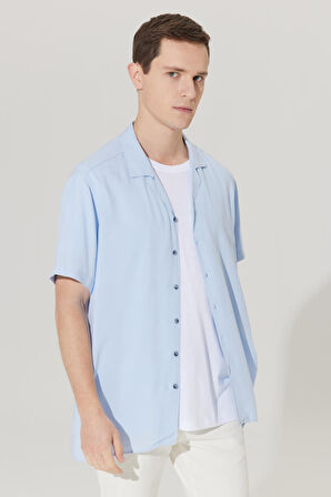 Slim Fit Dar Kesim Küba Yaka Kısa Kollu Gömlek