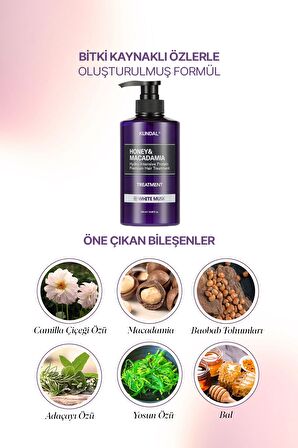 Protein Destekli Besleyici Saç Kremi Kundal Honey&Macadamia Protein Treatment 500ml (White Musk)