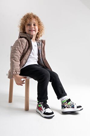 mnpc Unisex Çocuk Siyah Baskı Hakiki Deri Anatomik Sneakers Bot