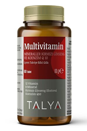 Multivitamin İçeren Takviye Edici Gıda (Mineraller, Kırmızı Ginseng ve Koenzim Q10), 60 Tablet