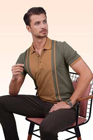Haki Taba Çift Renkli Polo Tişört