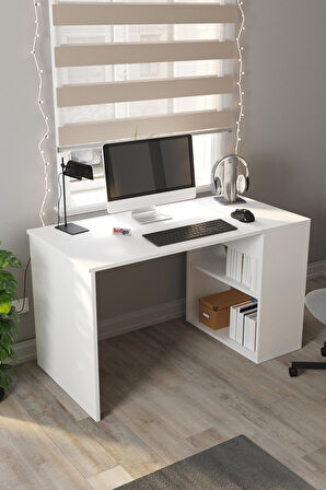 60x120 cm Smyrna Çalışma Masası Kitaplıklı Ofis Masası Bilgisayar Masası Beyaz