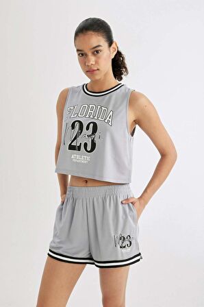 DeFactoFit Crop Bisiklet Yaka Baskılı Sporcu Atlet B8969AX24SMGR445