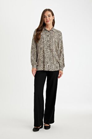 DeFacto Relax Fit Leopar Desenli Uzun Kollu Gömlek D1078AX24AUER37