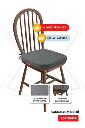 XPERMATE StandartFit Oval Sandalye Minderi Fermuarlı Yıkanabilir Kılıf Bağcıklı Su ve Yağ İtici 42x42x5 Antrasit