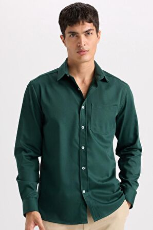 DeFacto Regular Fit Polo Yaka Gabardin Uzun Kollu Gömlek D4934AX24AUGN900