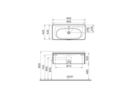 VitrA Nest Trendy 56439 Lavabo Dolabı, Tek Çekmeceli, 100 cm, Parlak Beyaz