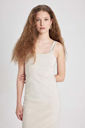 DeFacto Bodycon Vücudu Saran Basic Düz Kare Yaka Askılı Maxi Elbise C5027AX24SPBG360