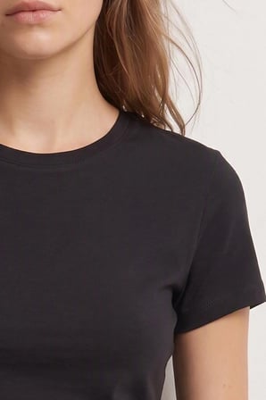 Elemge %95Pamuk %5Likra Vücuda Oturan Magic Fit Siyah Kadın Stretch T-Shirt Compact Penye Kısa Kol Esnek Basic Tişört Elastan
