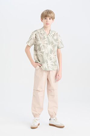 DeFacto Erkek Çocuk Oversize Geniş Kalıp Polo Yaka Palmiye Desenli Kısa Kollu Gömlek D7780A825SMGN497