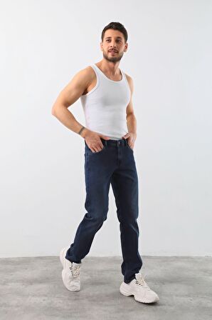 Erkek Likralı Straight Fit Jean Pantolon Mavi