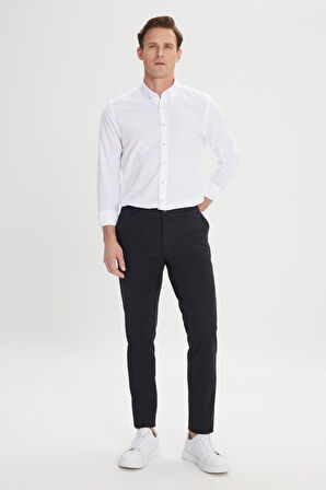 Erkek Siyah Kanvas Slim Fit Dar Kesim Yan Cep Chino Pantolon