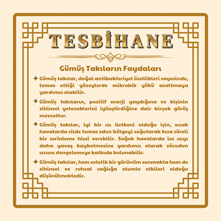 Tesbihane 925 Ayar Gümüş Püsküllü Pirinç Sarmal Beyaz Mine Dolgulu Arpa Kesim Kuka Tesbih
