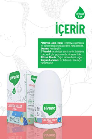 Siveno %100 Doğal Roll On Teen Girl Genç Kız Deodorant Ter Kokusu Önleyici Bitkisel Leke Bırakmayan Vegan 50 ml