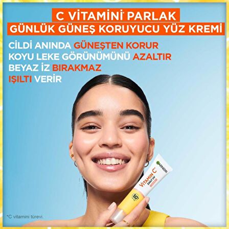 Garnier C Vitamini Parlak Günlük Güneş Koruyucu Fluid Yüz Kremi Işıltılı Doku SPF50+ 40 ml