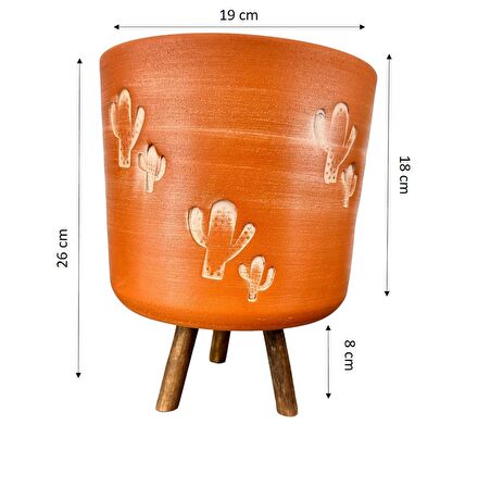 Ev Dekorasyon Aksesuar Kaktüs Desenli Toprak Saksı Saksılık Salon Çiçeklik 3 Ayaklı - 19 CM