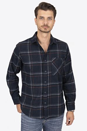 Lacivert Mavi Çizgili Oversize Kalın Oduncu Gömlek