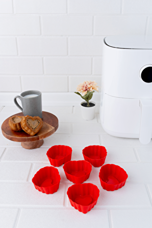 Onikiden Airfryer Silikon Kalp Muffin Kek Kalıbı 6’lı- Tüm Hava Fritözleriyle Uyumlu Sl11