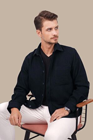 Lacivert Düz Oversize Oduncu Erkek Gömlek