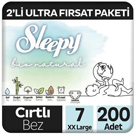 Sleepy Bio Natural Premium Plus 2'li Ultra Fırsat Paketi Bebek Bezi 7 Numara Xxlarge 200 Adet