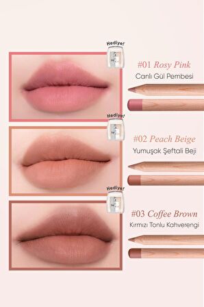 Kremsi Formüle Sahip Dudak Kalemi ve Kalemtıraş Seti Clio Velvet Lip Pencil Set (01 Rosy Pink)