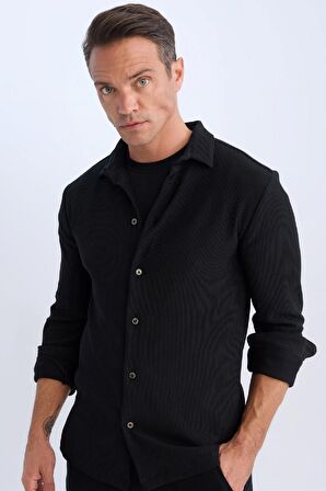 DeFacto Modern Fit Polo Yaka Uzun Kollu Gömlek D3692AX24AUBK81