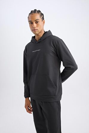 DeFactoFit Standart Fit Kapüşonlu Arma Baskılı Kanguru Cepli Skuba Dalgıç Kumaş Sporcu Sweatshirt D1892AX24AUAR231