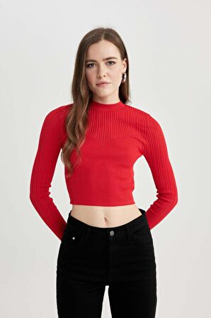 DeFacto Crop Yarım Balıkçı Yaka Kırmızı Triko Kazak B2491AX23WNRD117
