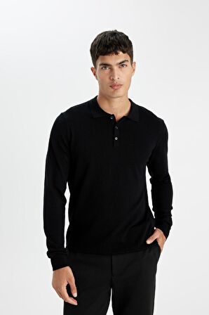 DeFacto Standart Fit Normal Kesim Polo Yaka Yumuşak Dokulu Premium Triko Kazak D0454AX24AUBK27