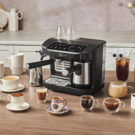 Karaca Hatır Perfetto Dijital ve Dokunmatik Ekranlı Çelik Cezveli Espresso ve Türk Kahve Makinesi