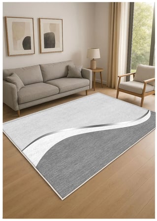 Gri Dijital Baskı Halı Kaymaz Tabanlı Yıkanabilir Halı Yolluk Salon Halısı 1755