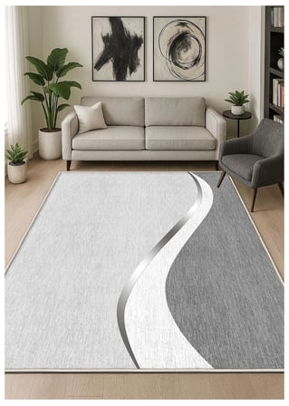 Gri Dijital Baskı Halı Kaymaz Tabanlı Yıkanabilir Halı Yolluk Salon Halısı 1755