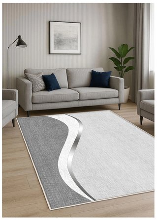 Gri Dijital Baskı Halı Kaymaz Tabanlı Yıkanabilir Halı Yolluk Salon Halısı 1755