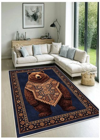 Ayı Retro Dijital Baskı Halı Kaymaz Tabanlı Yıkanabilir Halı Yolluk Salon Halısı 1759