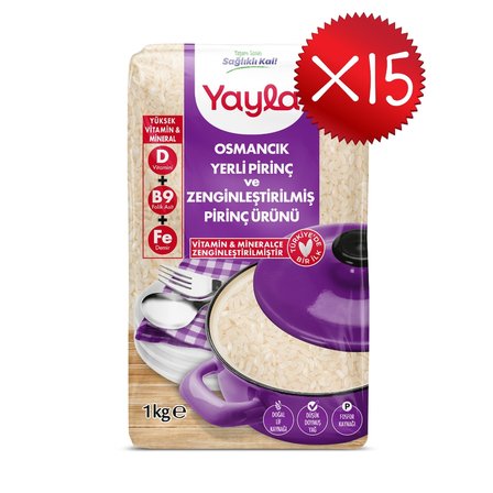 Yayla Osmancık Yerli Pirinç ve Zenginleştirilmiş Pirinç Ürünü (D+B9+Fe) 1 kg x15
