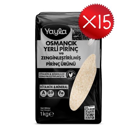 Yayla Osmancık Yerli Pirinç ve Zenginleştirilmiş Pirinç Ürünü (A+B9+Fe) 1 kg  x15