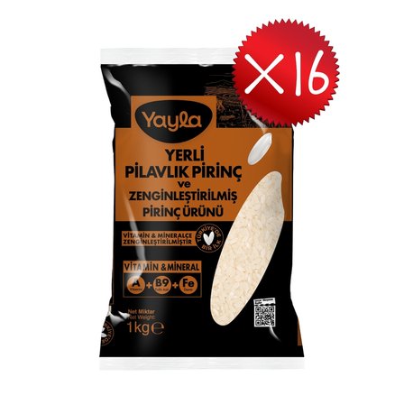 Yayla Yerli Pilavlık Pirinç ve Zenginleştirilmiş Pirinç Ürünü (A+B9+Fe) 1 kg x16