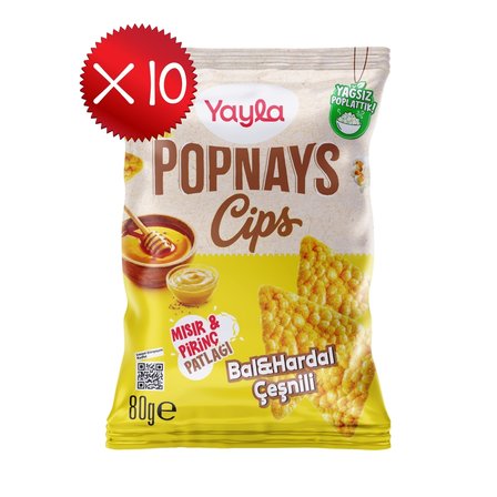 Yayla Popnays Cips Bal ve Hardal Çeşnili Mısır ve Pirinç Patlağı 80 g x10