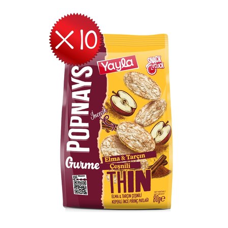 Yayla Popnays Gurme Elma ve Tarçın Çeşnili Kepekli İnce Pirinç Patlağı 80 g x10