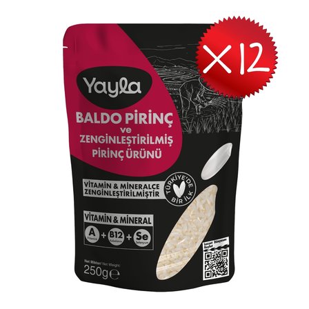 Yayla Baldo Pirinç ve Zenginleştirilmiş Pirinç Ürünü (A+B12+Se) 250 g x12