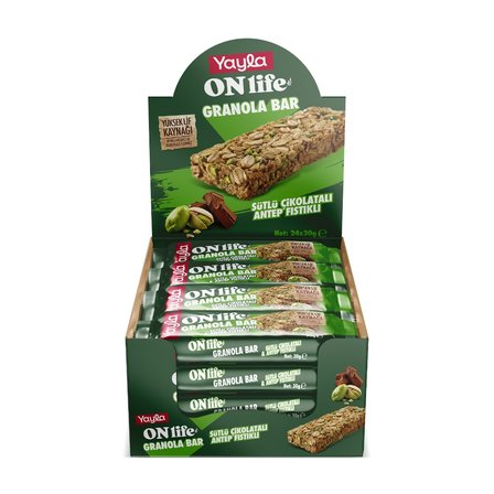 Yayla Onlife Sütlü Çikolata ve Antep Fıstıklı Granola Bar 30 g x24