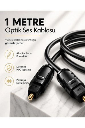 1 METRE Optik Ses Kablosu Toslink Dijital Fiber Ev Sinema Soundbar Uyumlu Siyah Altın Kaplama Uçlu Kristal Netliğinde Parazitsiz Sinyal İletimi Çevresel Surround Akustik Ses Sistemi Bağlantı Kablosu