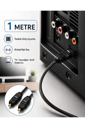 1 METRE Optik Ses Kablosu Toslink Dijital Fiber Ev Sinema Soundbar Uyumlu Siyah Altın Kaplama Uçlu Kristal Netliğinde Parazitsiz Sinyal İletimi Çevresel Surround Akustik Ses Sistemi Bağlantı Kablosu