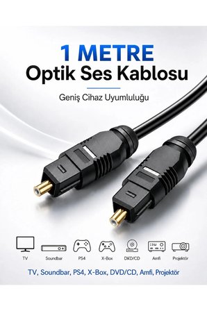 1 METRE Optik Ses Kablosu Toslink Dijital Fiber Ev Sinema Soundbar Uyumlu Siyah Altın Kaplama Uçlu Kristal Netliğinde Parazitsiz Sinyal İletimi Çevresel Surround Akustik Ses Sistemi Bağlantı Kablosu