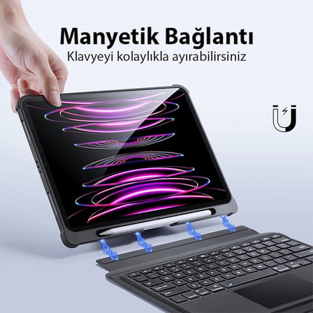 Dux Ducis iPad Pro 12.9 2022/2021/2020 SK Series Kablosuz Bluetooth Klavye Touchpad 