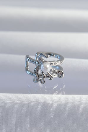 Pirinç Gümüş Renk İncili Ahtapot Earcuff Küpe 5886